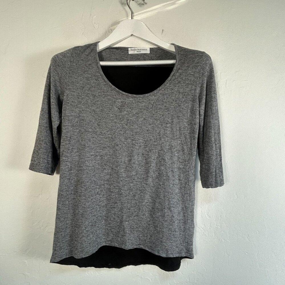 Amina Rubinacci Napoli Womens Gray & Black 3/4 Sleeve Hi-Low Top Size 40 Italy